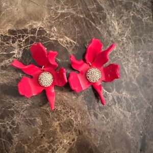 Lele Sadoughi Crimson Crystal Lily large earrings. For Pierced ears